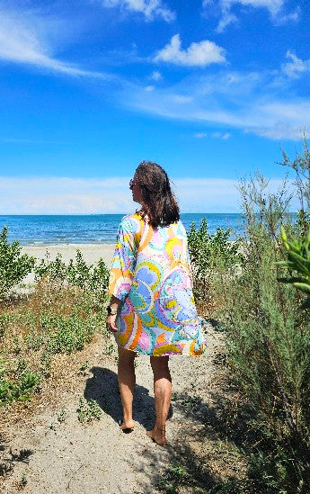 Kimono in viscosa di cotone leggerissima, fantasia Onde d'Aurora