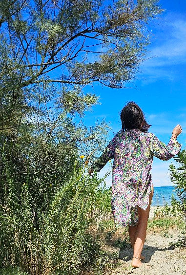 Kimono in viscosa di cotone leggerissima, fantasia Vento di Jaipur