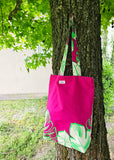 Shopper in cotone, fantasia fluo foliage, personalizzabile con il nome