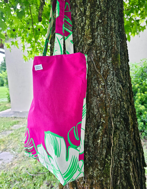 Shopper in cotone, fantasia fluo foliage, personalizzabile con il nome