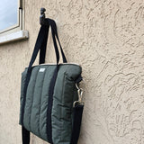 Borsa a tracolla grande da donna con manici in tessuto cerato verde bosco