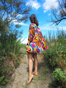 Kimono in viscosa di cotone leggerissima, fantasia Onda Pop