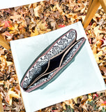 Beauty multiuso imbottito in velluto a costine pino mugo e interno in tessuto con 4 tasche, fantasia greca astratta