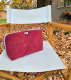 Beauty multiuso imbottito in velluto a costine merlot e interno in tessuto con 4 tasche, fantasia provenzale