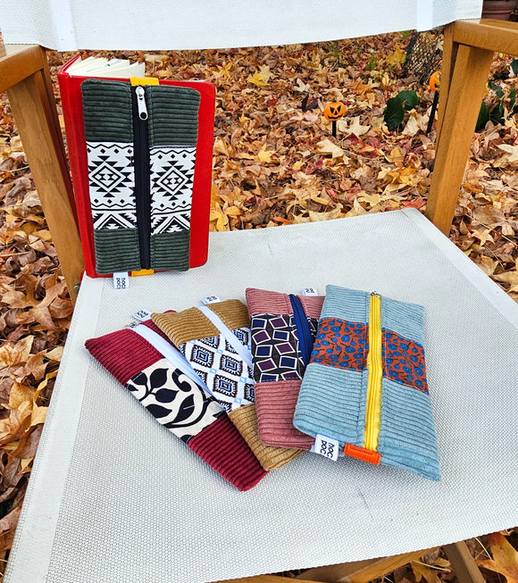 Astuccio da agenda con elastico, in velluto e tessuto fantasia, 5 fantasie