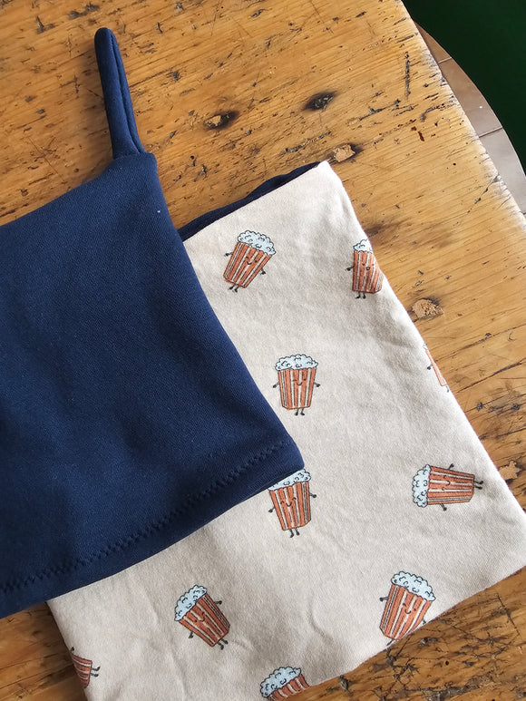 Berretto orecchielunghe/scaldacollo oppure completo da bambino in caldo cotone invernale, fantasia pop corn