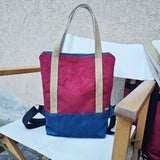 Zaino Enola in tessuto in alcantara bordeaux e blu