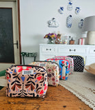 Mini beauty artigianale strutturato in cotone – organizer con interno impermeabile | fatto a mano