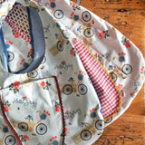 Borsa a goccia artigianale biciclette e jeans – shopper morbida in cotone fatta a mano