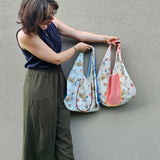 Borsa a goccia artigianale biciclette e jeans – shopper morbida in cotone fatta a mano