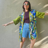 Kimono in viscosa di cotone leggerissima, fantasia Caleidoscopio in Blu