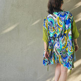 Kimono in viscosa di cotone leggerissima, fantasia Caleidoscopio in Blu