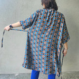 Kimono in viscosa di cotone leggerissima, fantasia Mandorla Geometrica