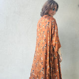 Kimono in viscosa di cotone leggerissima, fantasia Fiori di Rame