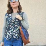 Borsa MOU ruggine e jacquard blu con disegni dorati – pezzo unico