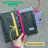 Portafoglio da donna in tessuto cerato e similpelle caramello
