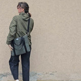 Borsa a tracolla grande da donna con manici in tessuto cerato verde bosco