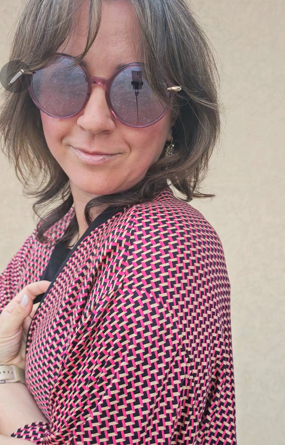 Kimono in viscosa di cotone leggerissima, fantasia Mosaico Urbano