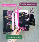 Portafoglio da donna in tessuto tecnico e similpelle rame fantasia Giappone Fiorito