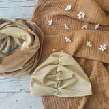 Berretto da donna arricciato in jersey di cotone oro glitter